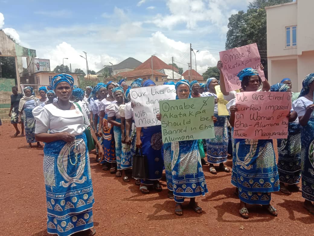 Protest : Women in Enugu Community ask Gov Mbah to ban masquerades for restricting their movements